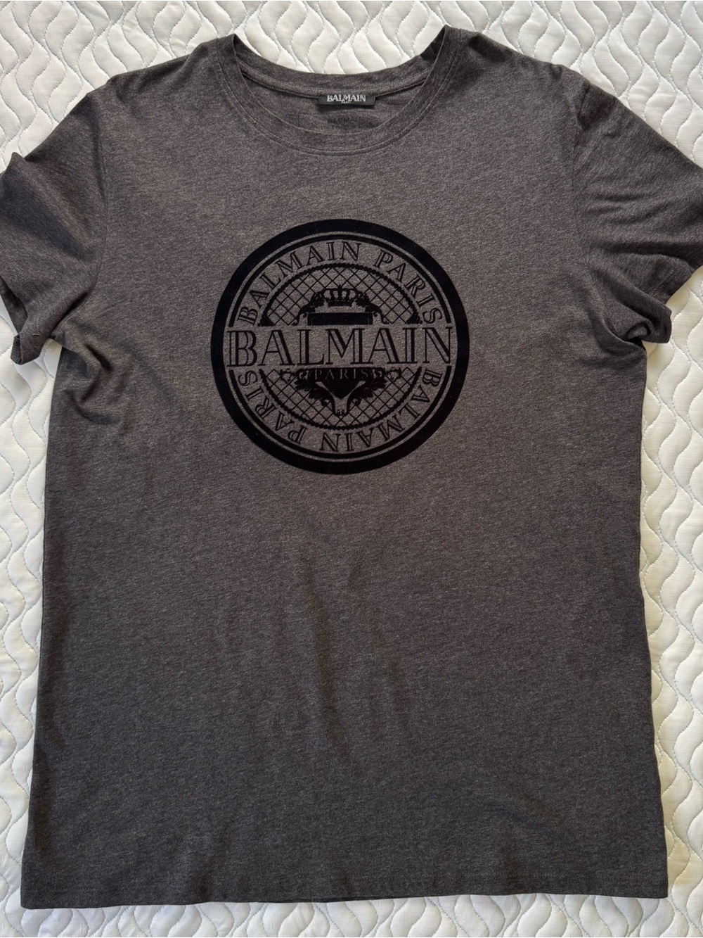Balmain Paris Medallion Logo Graphic T-Shirt Gray Men’s M